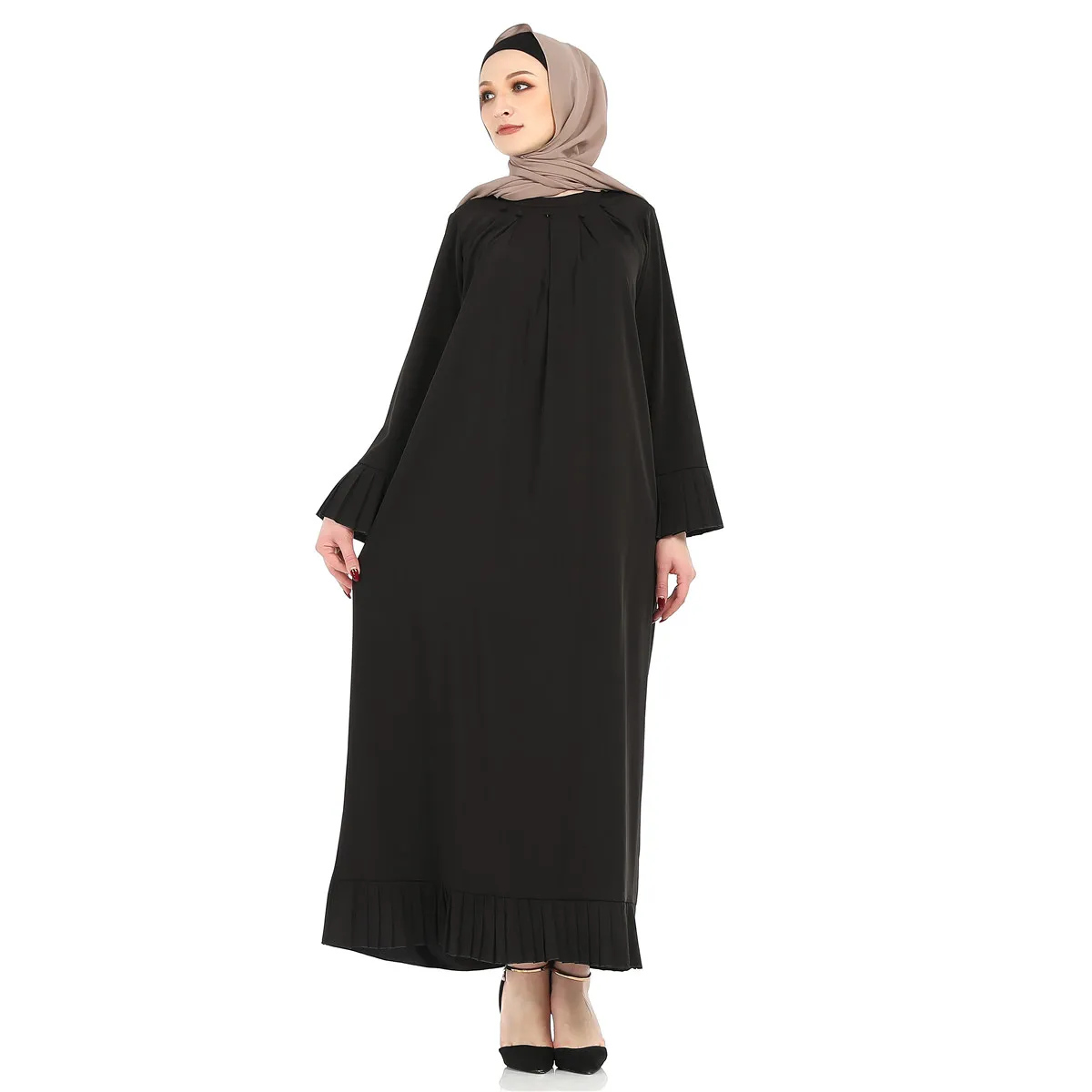 

Black Fashion Long Dress Pure Color Abaya for Muslin Ladies