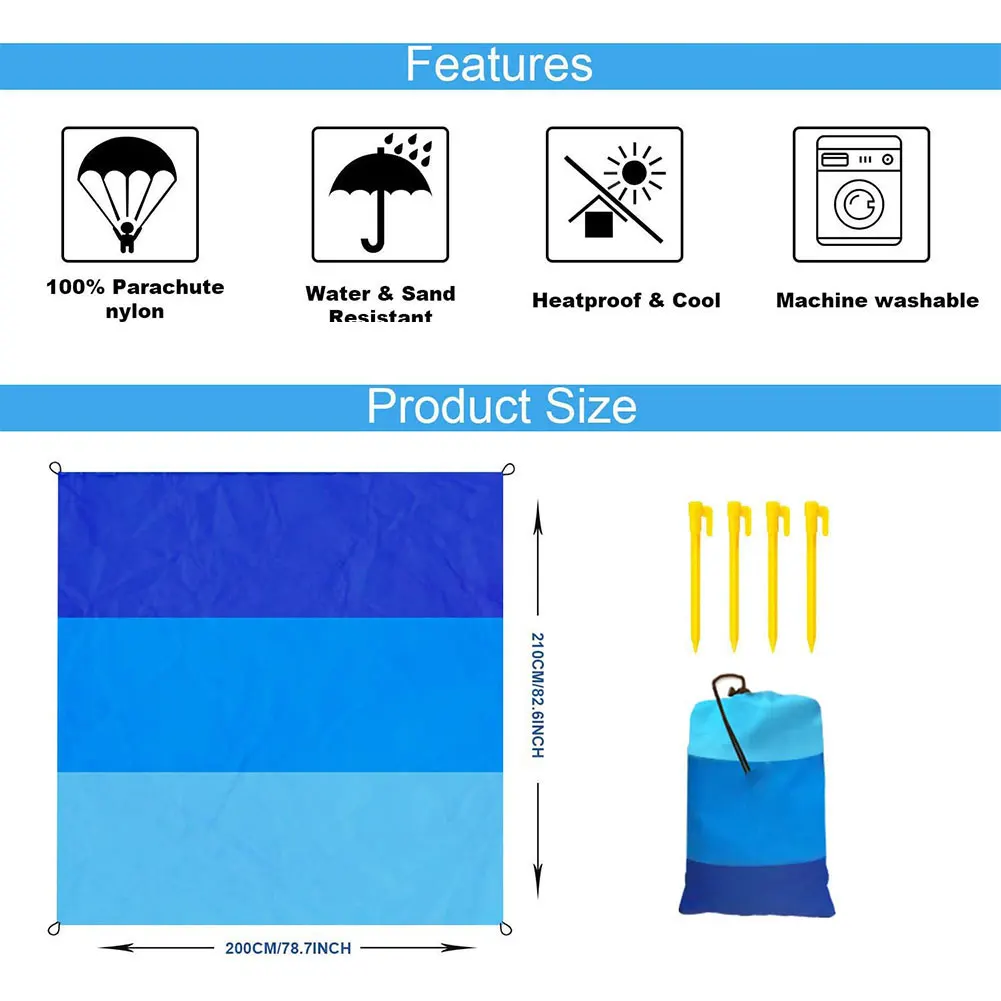 

Beach Blanket Picnic Mat Rug Portable Pocket Sandproof Water Resistant Nylon Blanket For Outdoor Garden Travel Camping Hiking