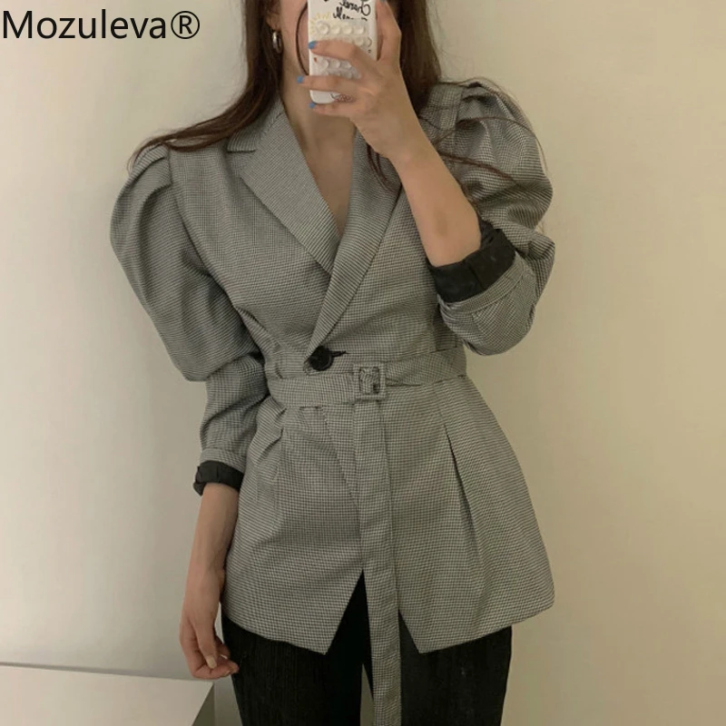 Mozuleva Весенняя рабочая одежда клетчатые женские блейзеры на одной пуговице с