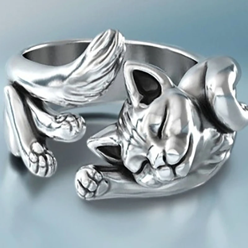 

Cute Fortune Cat Shape Women Opening Rings Silver Color Dance Party Finger Ring Delicate Girl Gift New Fashion Jewelry