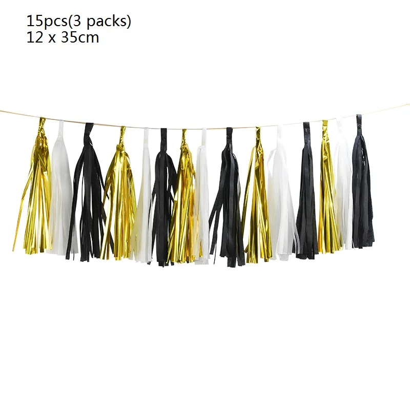 15pcs tassels 1 1 комплект, черный, золотой надувной Гелиевый шар с новогодним праздником, украшение для дня рождения, Детские фольгированные шары, свадебные, рождественские принадлежности - Цвет: 15pcs tassels 1