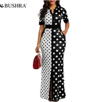 bushra african dresses for women dashiki polka dot clothes plus size summer white black printed retro bodycon long africa dress