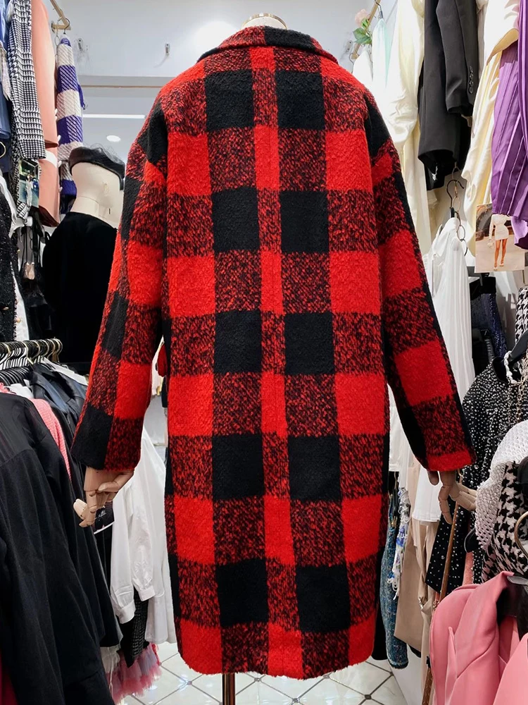 

Free shipping lapel mid-length retro plaid woolen coat ladies autumn and winter new style loose all-match woolen coat