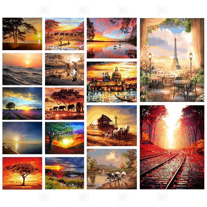 

Round Sqare Full Diamond 5D DIY Diamond Painting Landscape /coast/sky/Sunset Red Diamond Embroidery Kit Mosaic Home Decoration