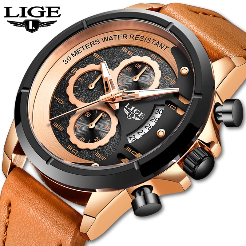 2020 LIGE мужские часы Топ бренд класса люкс модные спортивные повседневные кожаные
