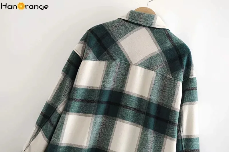 

Spring Autumn Women Long Sleeve Soft Woolen Plaid Shirt Vintage Female Tops Checkered Casual Shirts