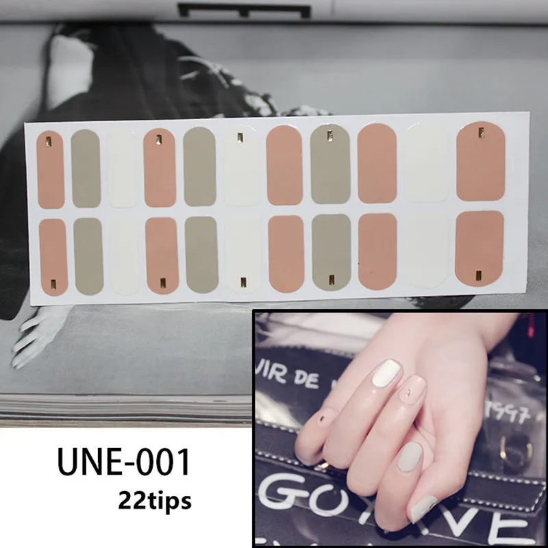 UNE001 22 Типсы/лист блестящий эффект Предварительно Разработанный дизайн ногтей стикер s водонепроницаемый нетоксичный стикер палец таблетки аксессуары маникюр - Цвет: UNE001