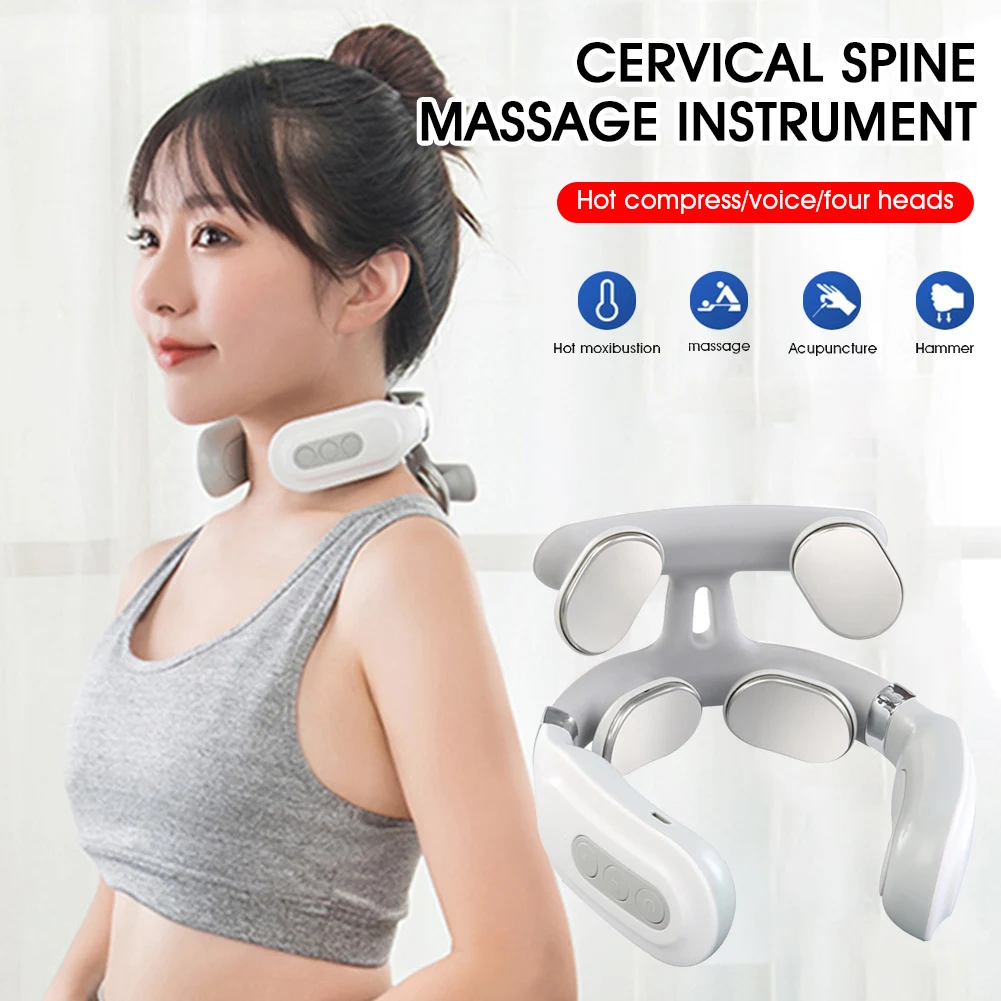 

Neck Massager With Heat Intelligent Cordless USB Rechargeable Cervical Massager With 4 Massage Pads For Pain Relief Tissue New