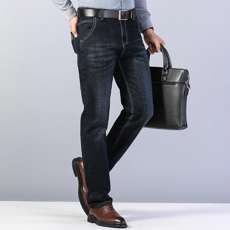 Thoshine Brand Spring Autumn Men Jeans Elastic Straight Fit Male Denim Pants Stretch Smart Casual Trousers