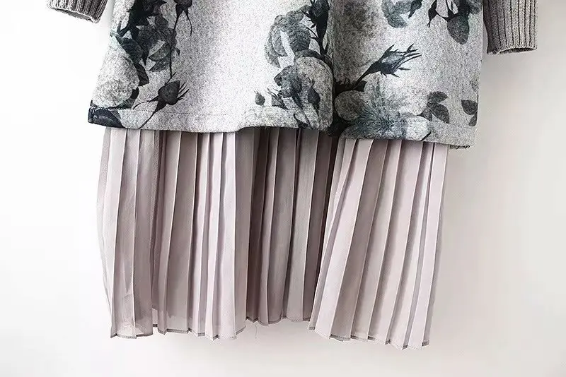 Осенне-зимнее Новое Женское шерстяное платье с рисунком чернил 2019 свободное