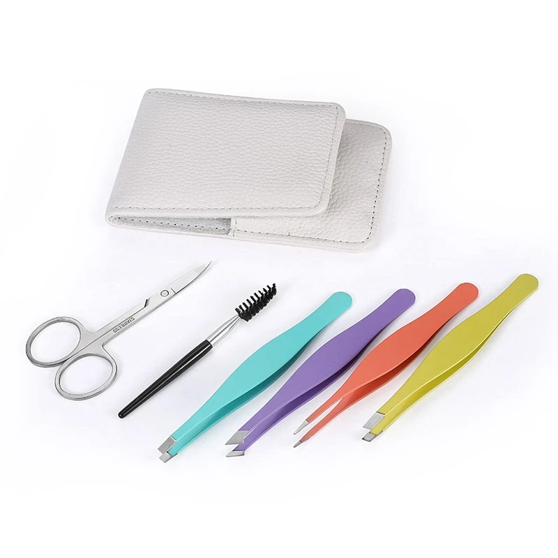 

6 in 1 Eyebrow Tweezers Set,Professional Precision Tweezer Set for Ingrown Hair and Facial Hair Removal