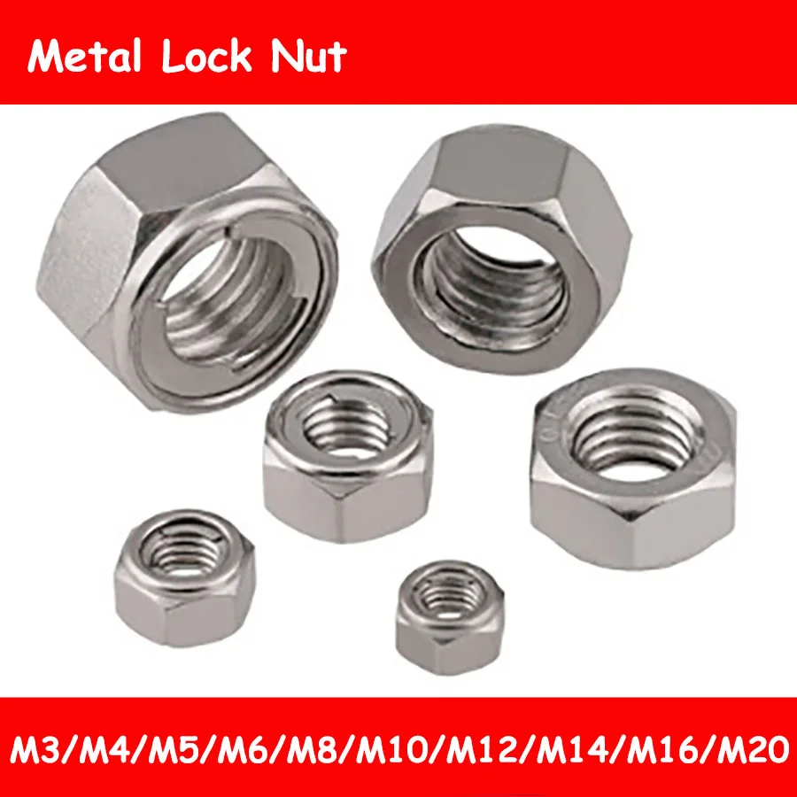 

Free shipping 304 stainless steel metal lock nut metal self-locking nut anti-loose nut 100PCS M3M4M5M6M8M10M12