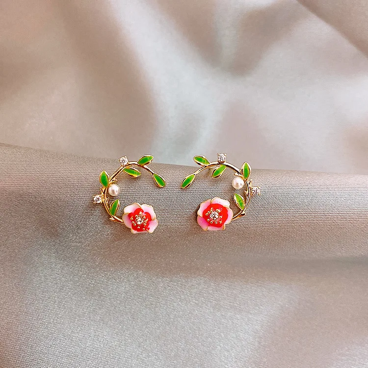 pin French retro literary style earrings flowers and leaves niche personality high sense | Украшения и аксессуары