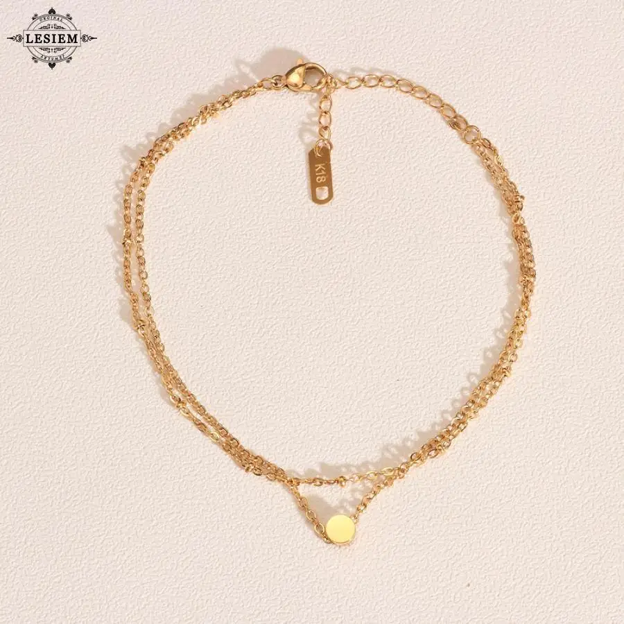 

LESIEM New Beautiful Fashion Gold Vermeil female bracelet anklets Double strand, golden bean foot chain christmas gift