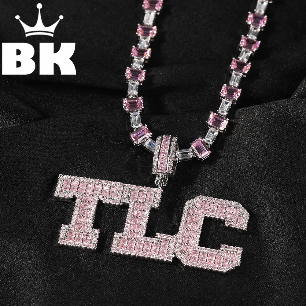 

HIP HOP Custom Silver Pink Baguettecz Overlapping Grass Pendant Combination Words Name With CZ Tennis Necklaces Zirconia Jewelry