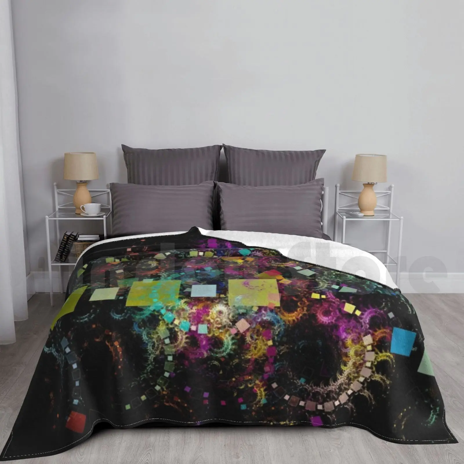 

 Da Fs Square Sign V1. Blanket For Sofa Bed Travel Ohdz Lights Abstract Cool Color Abstrac Fractal Futuristic