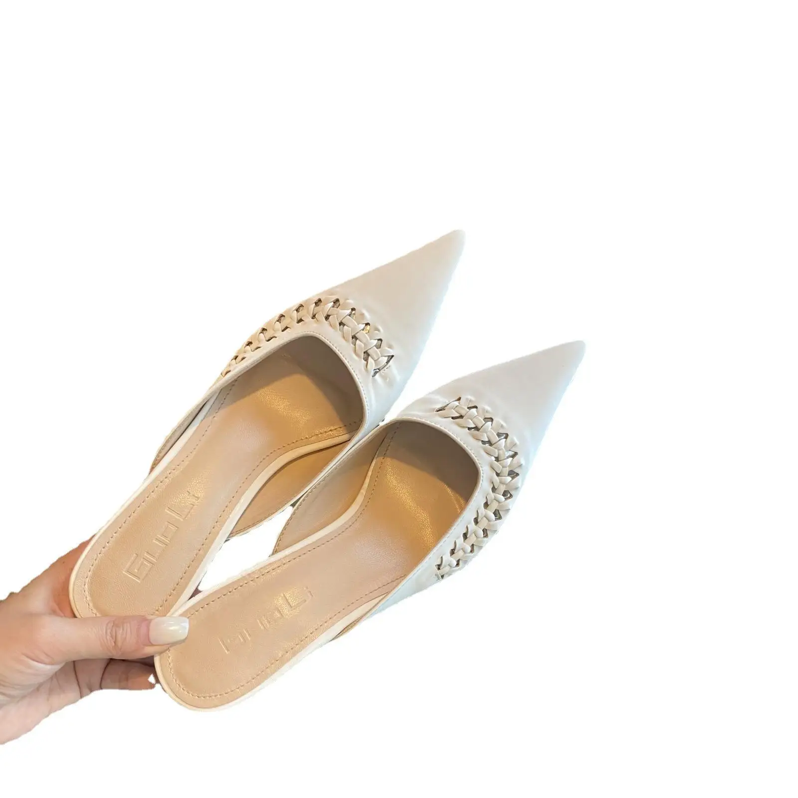 

Thin Heels Pointed Toe Shoes Woman's Slippers Luxury Slides Heeled Mules Cover 2021 Designer High Fashion Pumps Rome Fabric Rubb