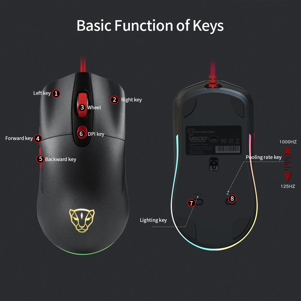 Motospeed V400 Проводная игровая клавиатура Мышь RGB мышь с подсветкой Киберспорт 6