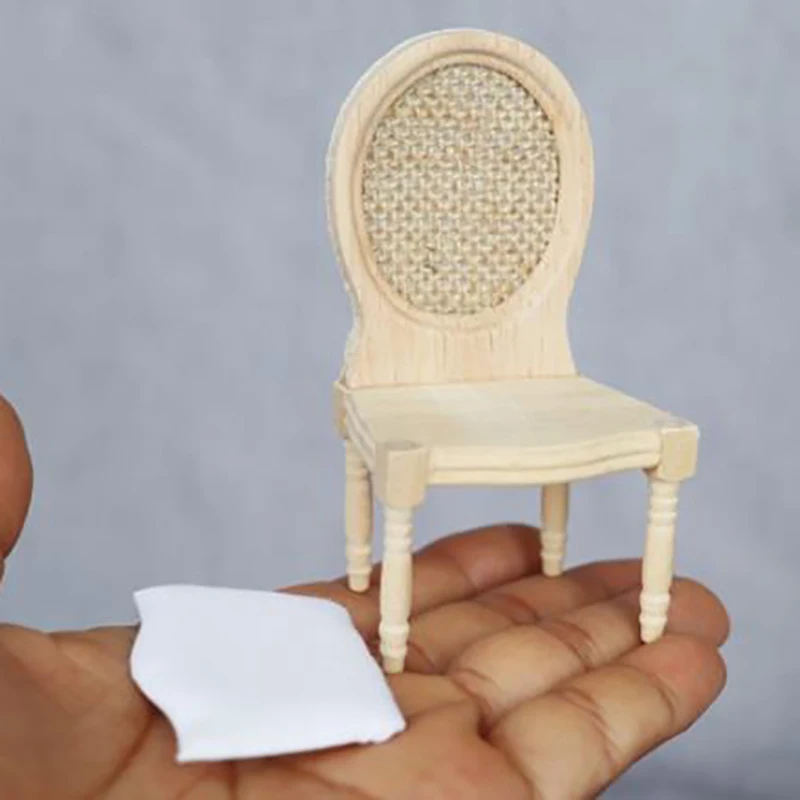 

1/12 Dolls Miniature Furniture Wooden Unpainted Dining Chair for Dollhouse Decor