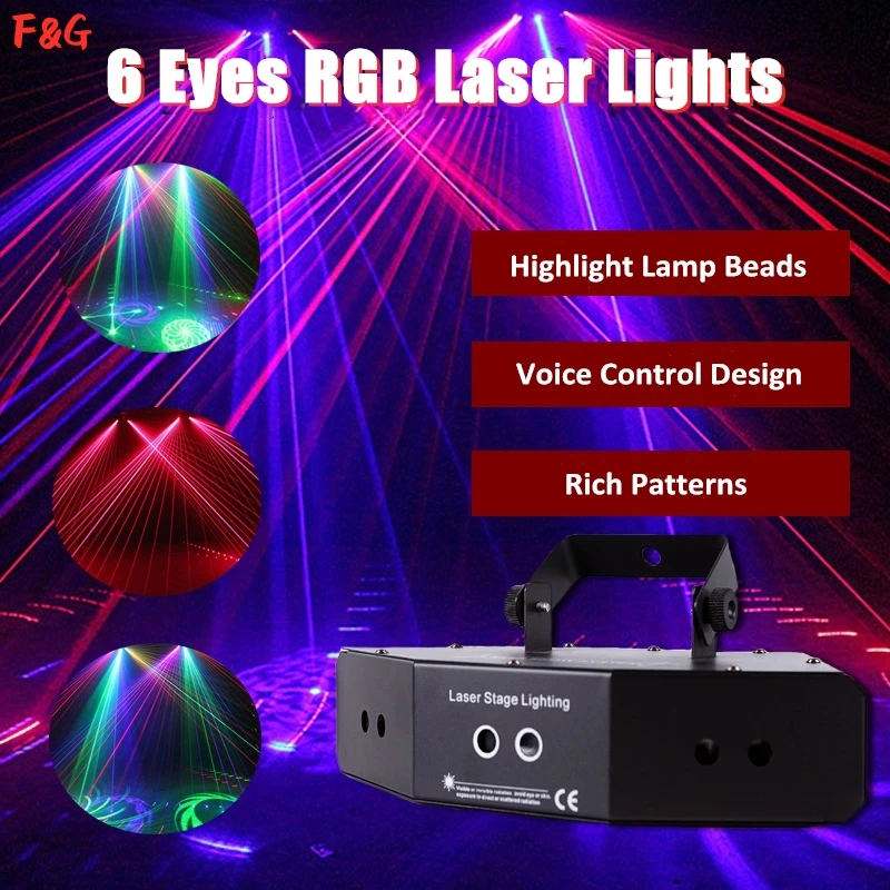 Professional RGB Laser Light 6 Eyes Laster Lights DMX Stage Light for Disco Dance Halls Bars KTV Nightclub Wedding Family