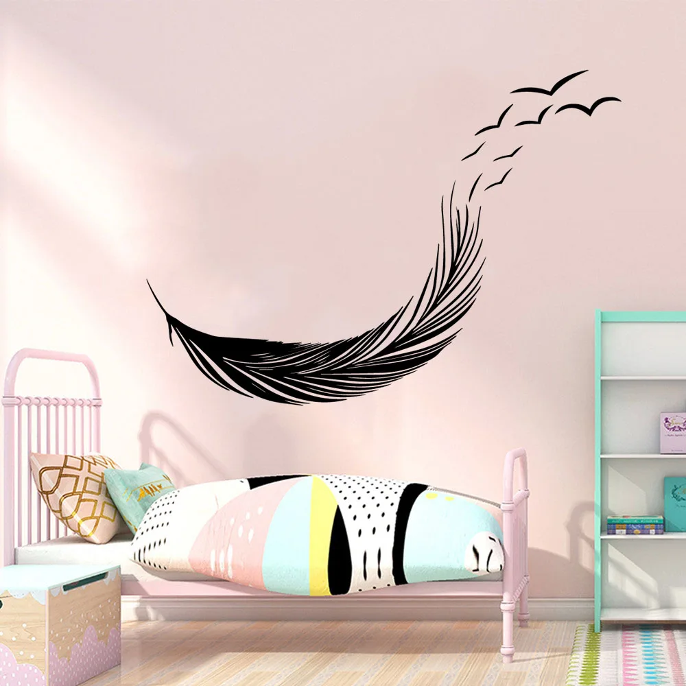 

Nordic Style Flying Feather Wall Stickers Home Decor Adesivo De Parede Living Room Decoration Sticker Bedroom Decor Decals Mural