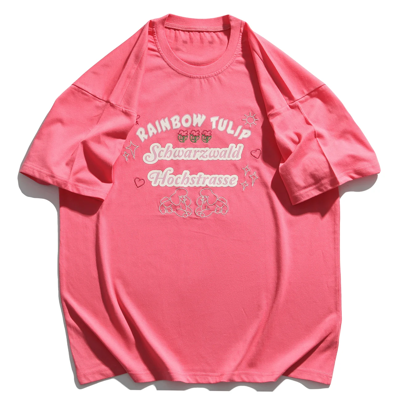 

LACIBLE 2021 Hip Hop T-Shirt Streetwear Letter Print Dog Heart Flower Embroidery T Shirt Men Harajuku Cotton Short Sleeve White