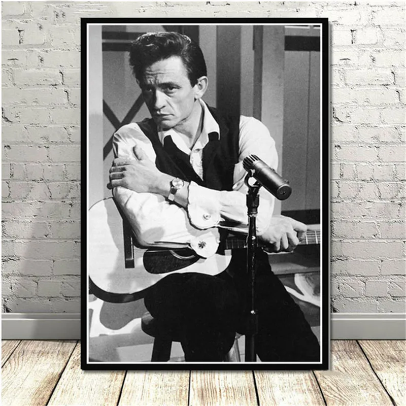 Rock Music Band Star Johnny Cash Black White Retro Room Living Sofa Wall Art Home Decor Picture Quality Canvas Painting Poster |