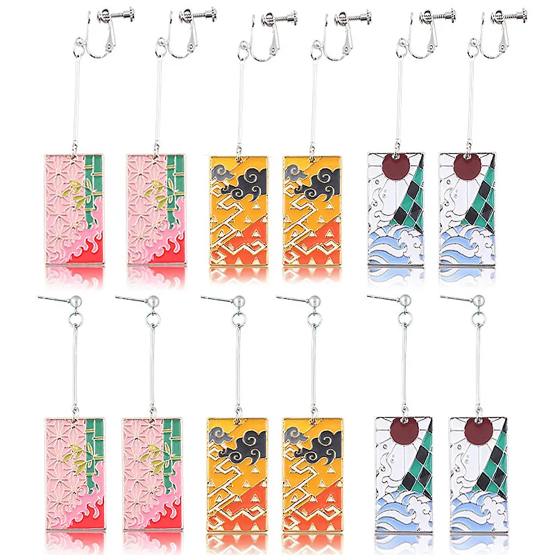 

Anime Demon Slayer Kimetsu No Yaiba Blade of Ghost Clip Acrylic Earrings For Women Men Cosplay Jewelry Accessories Gift