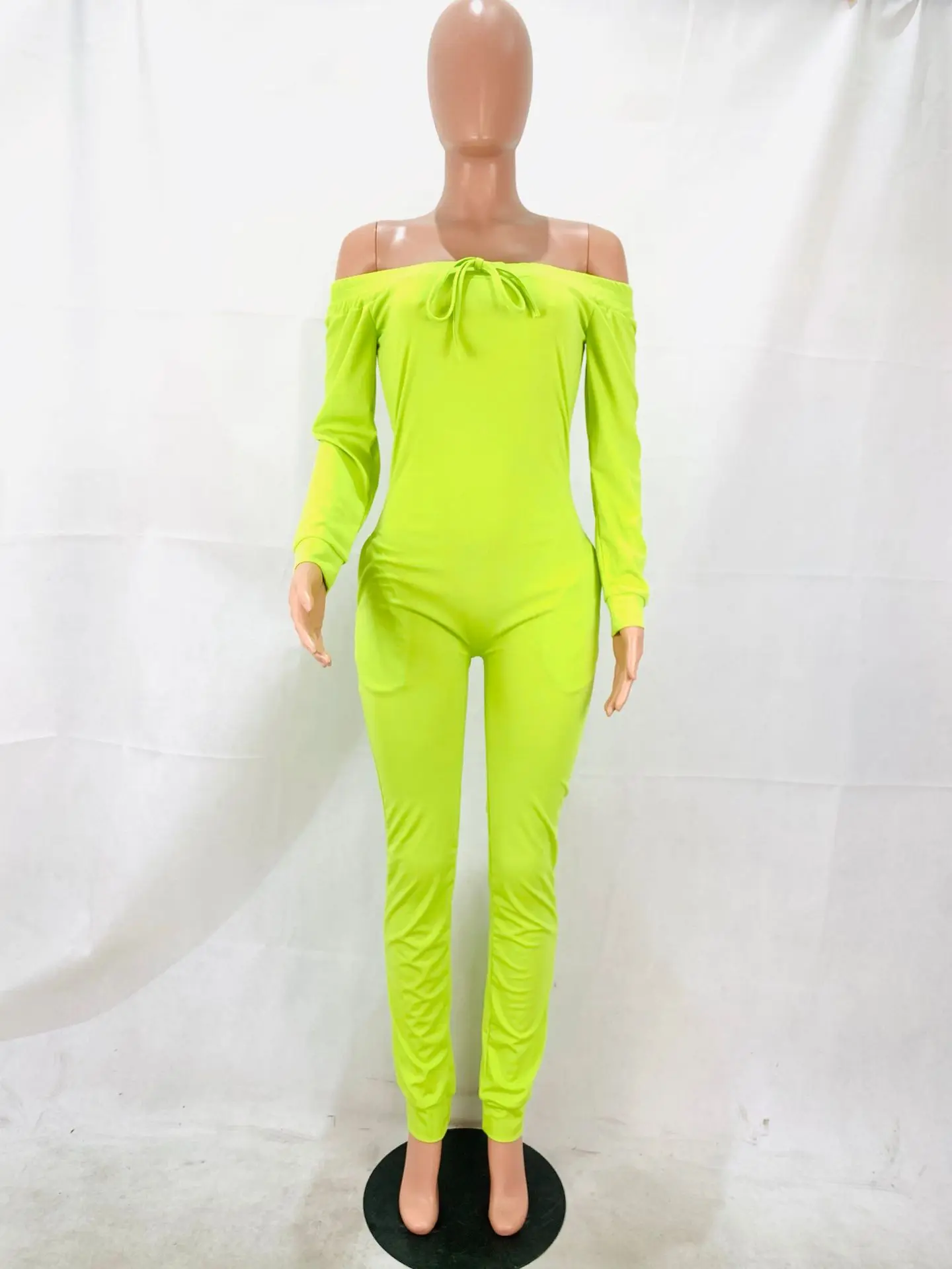 

Solid Long Sleeve Off Shoulder Sexy Jumpsuit Women Skinny Bodycon Slash Overalls Autumn Party Clubwear Fitness Rompers