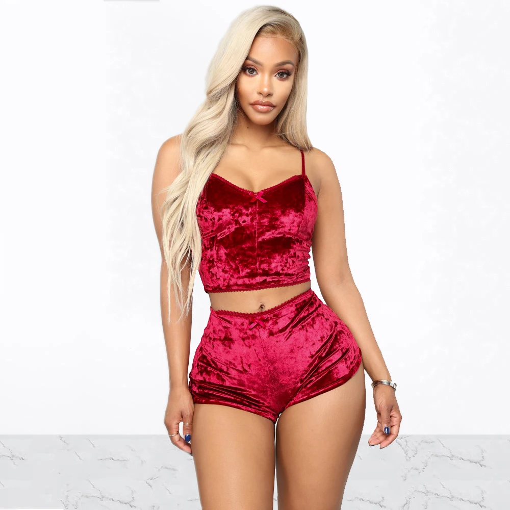 Женский бархатный комплект из двух предметов сексуальный укороченный топ на