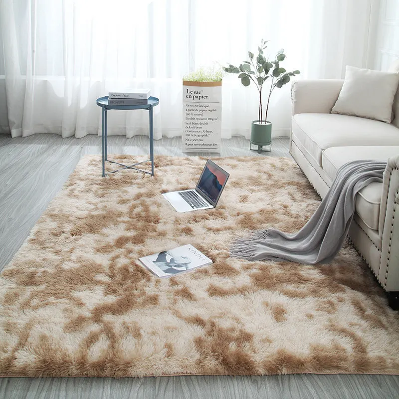 Simple Nordic Carpet Tie-dyed Gradient Long Plush Soft Modern Rug for Bedroom Living Room Environmental Non-Slip Carpets | Дом и сад