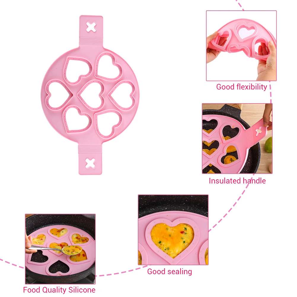 Силиконовая форма для блинов в форме сердца яиц 7 отверстий антипригарная жарки