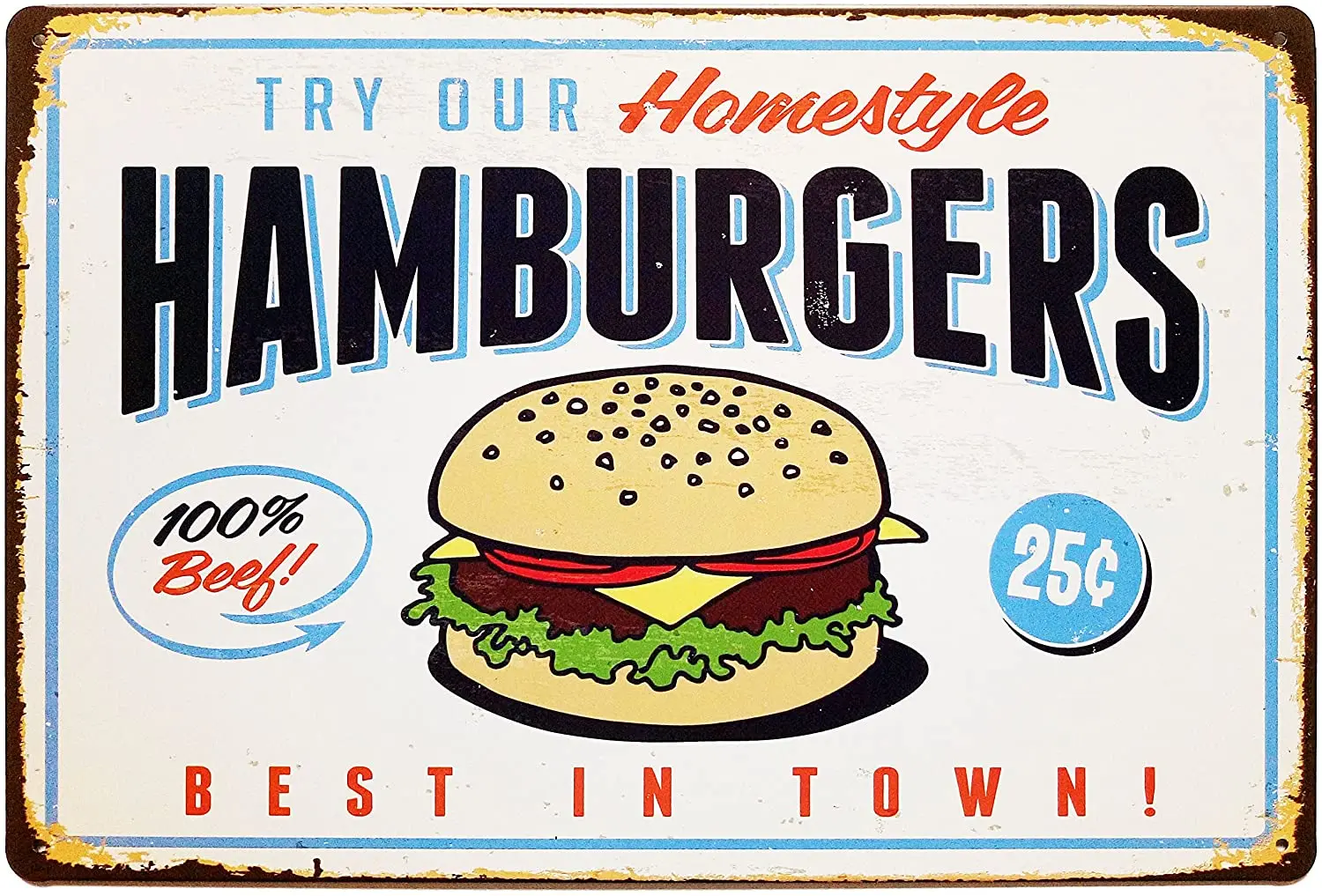 

Best in Town Hamburgers Retro Metal Vintage Tin Signs Bar Wall Decor 12 X 8