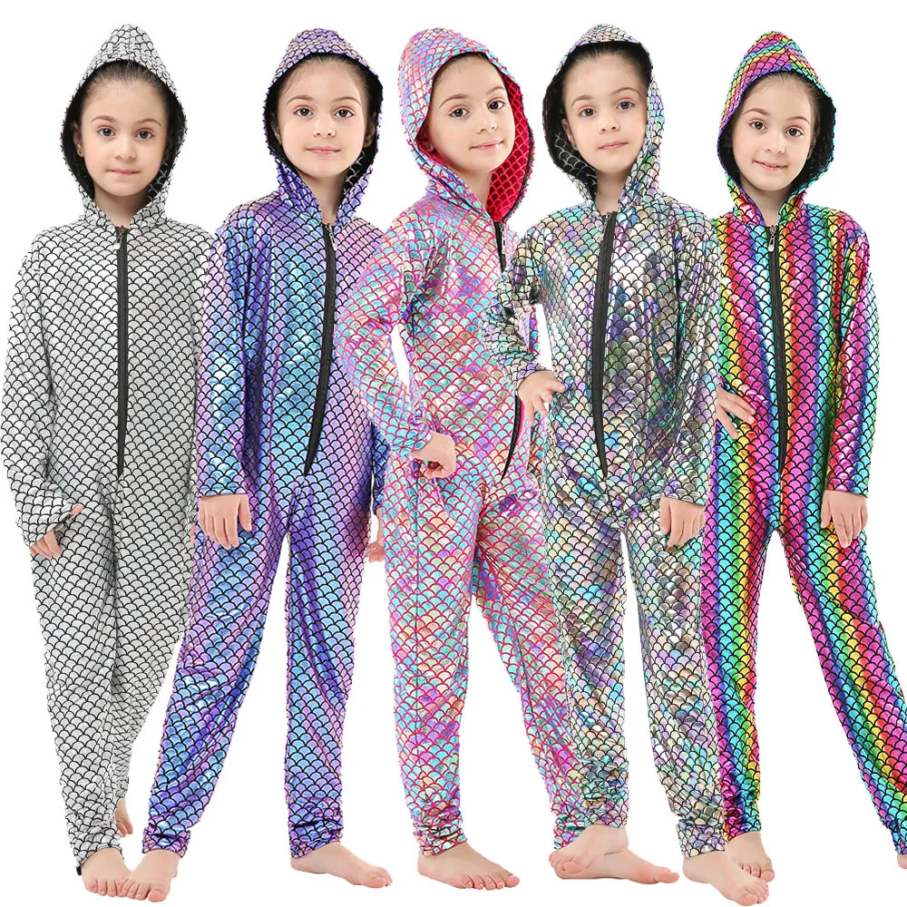 Цельнокроеные комбинезоны с капюшоном из спандекса для маленьких девочек