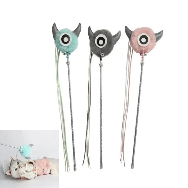 

Cat Toys Feather Teaser Stick Interactive Cartoon Monster Shape Wand with Bell Tassels Dangler Rod Pet Product for Kitten Cats