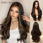 Натуральные длинные волнистые синтетические парики henmargu, черные, коричневые, поддельные волосы для косплея, термостойкие парики для женщин, машинное изготовление