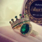 Женские винтажные кольца в виде королевской короны, набор из 2 предметов, кольца с овальным зеленым фианитом и инкрустацией из камня, модные ювелирные украшения, благородное свадебное Подарочное кольцо