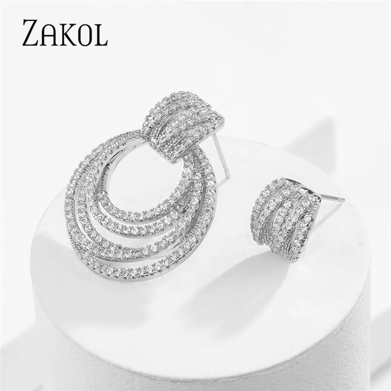 ZAKOL новейшая мода кубический цирконий Асимметричные Висячие серьги для женщин