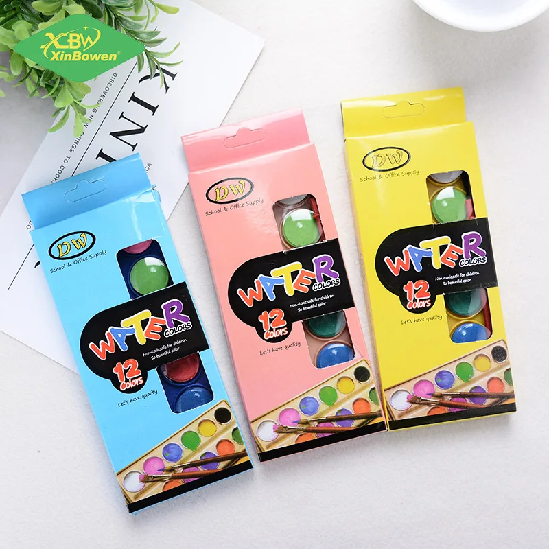 12 цветов превосходный яркий цвет Набор цветных красок с кисточкой складная
