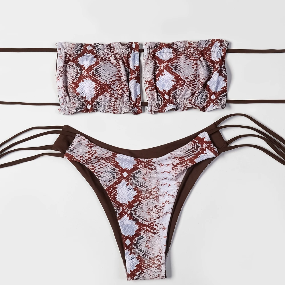 

ZTVitality сексуальные бикини из змеиной кожи без бретелек бандажное бикини Новое поступление 2020 г. мягкий бюстгальтер купальник со средней тал...