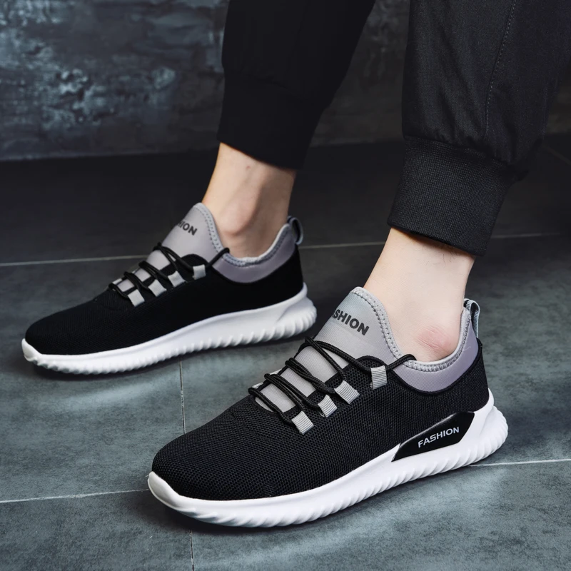 Мужские кроссовки с вулканизированной подошвой сетчатые дышащие на шнуровке для
