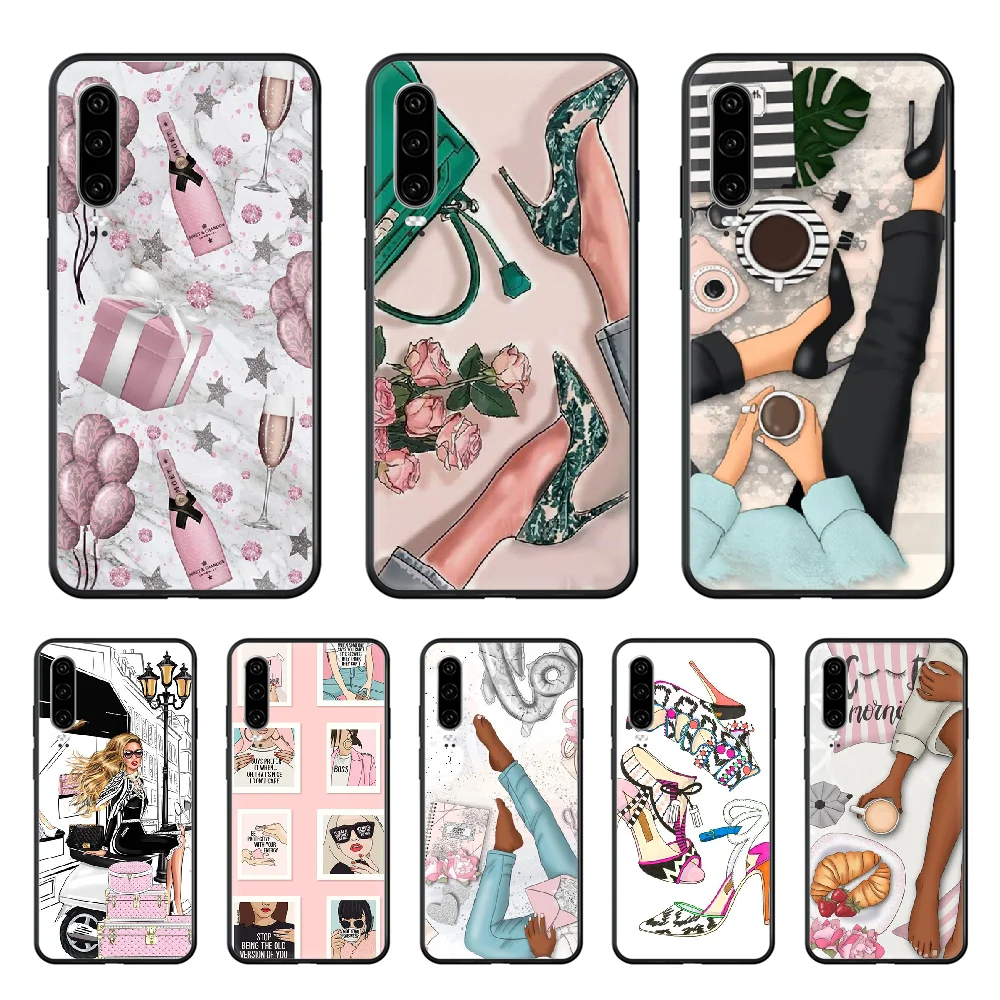 

VOGUE High heels comic Phone case For Huawei P 30 10 20 40 Lite Smart Z Pro 2019 black coque soft funda 3D Etui tpu bumper
