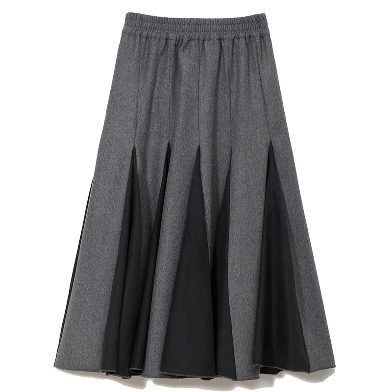 

[EAM] High Elastic Waist Gray Contrast Color Temperament Woolen Half-body Skirt Women Fashion Tide New Spring Autumn 2021 1DC840