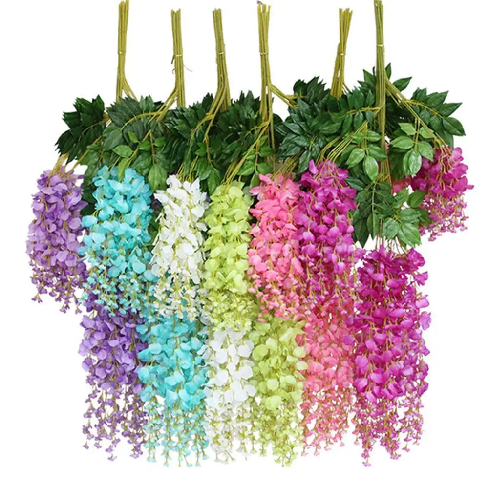 

12Pcs 110CM Artificial Flowers Silk Wisteria Vine Hanging Flower For Wedding Garden Floral DIY Living Room Office Decoration