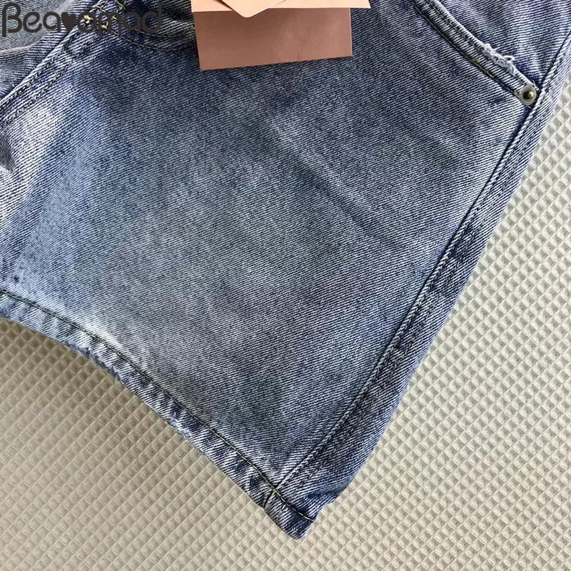 Beanomad 2021 Summer Woman Fashion Blue Casual Pockets Summer Female Casual Vacation Denim Shorts