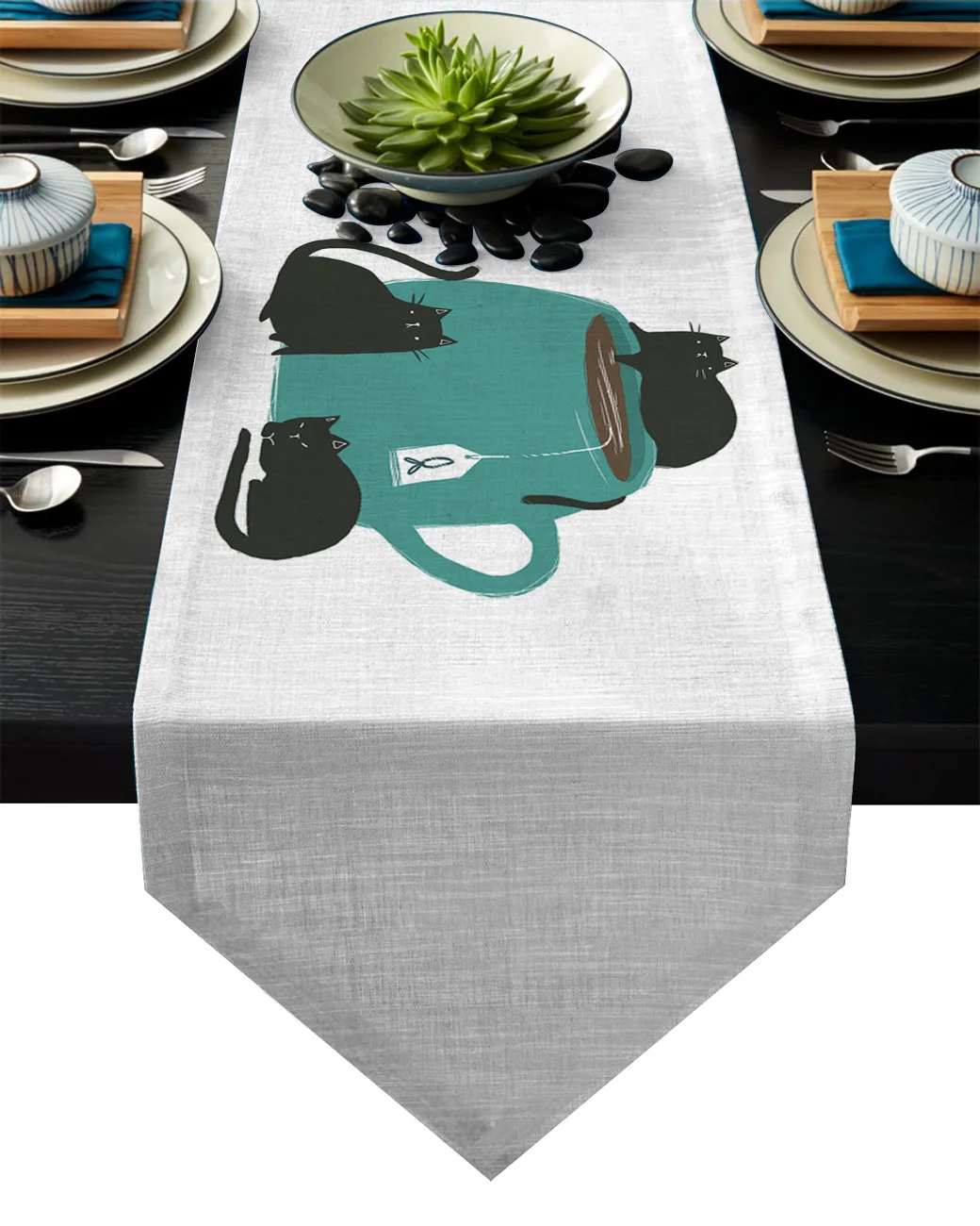 Три черных кошки на чашке настольная дорожка Настольный Флаг украшения для