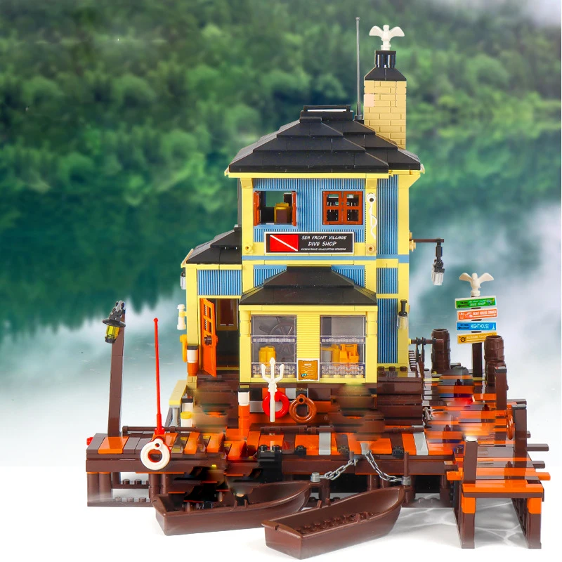 

12001 Lighthouse Fisherman Series Diving club 1460PCS Assembled Building Block Bricks Toys For Children birthday Gift