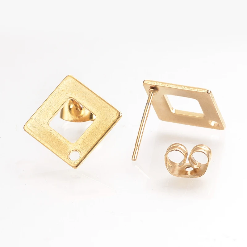 

10PCS 14x14mm 304 Stainless Steel Stud Earring Findings with Loop and Ear Nuts/Earring Backs