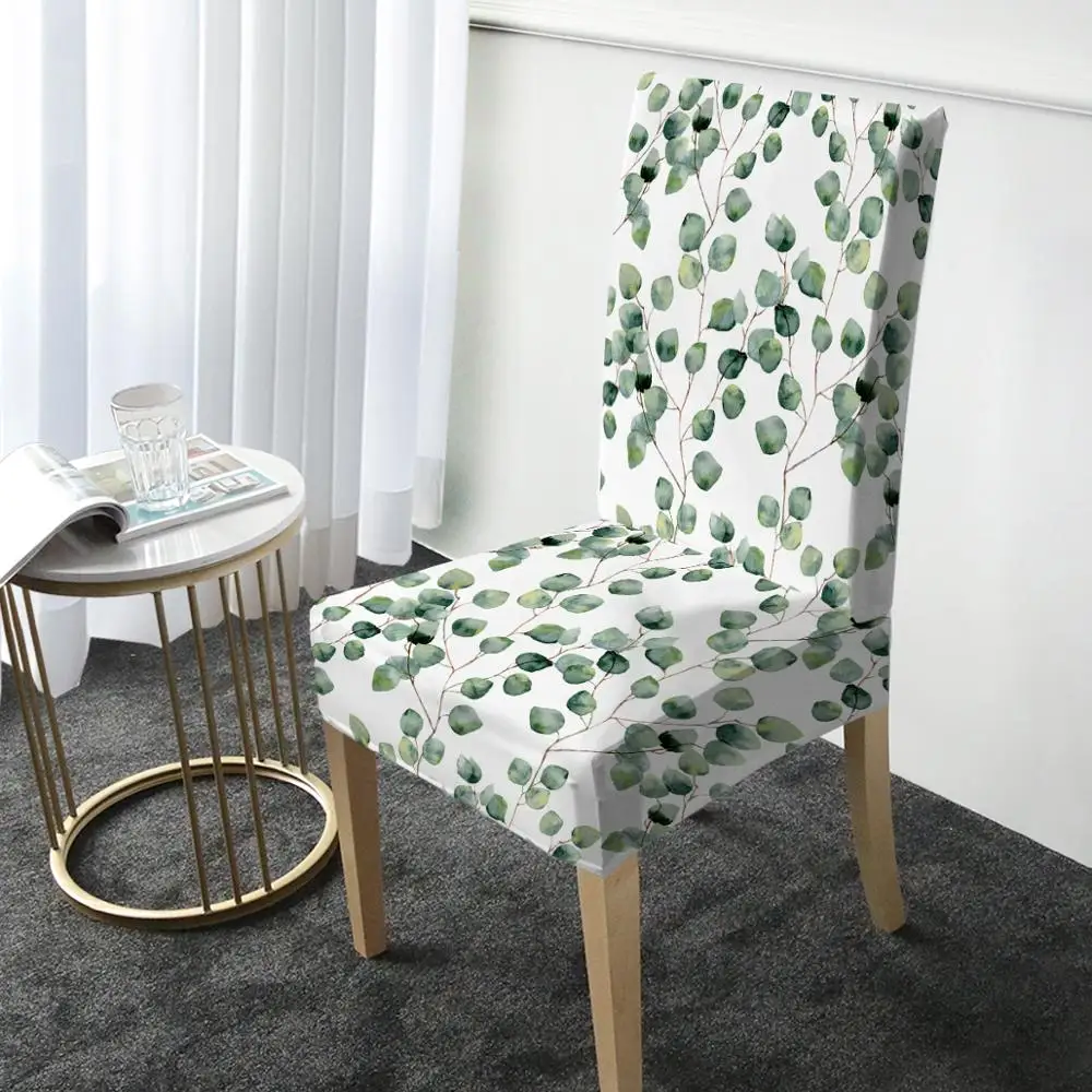 

Green Leaf Chair Cover Elastic Dining Chair Protector Cover Removable Washable Slipcover for Christmas Banquet Party Decor