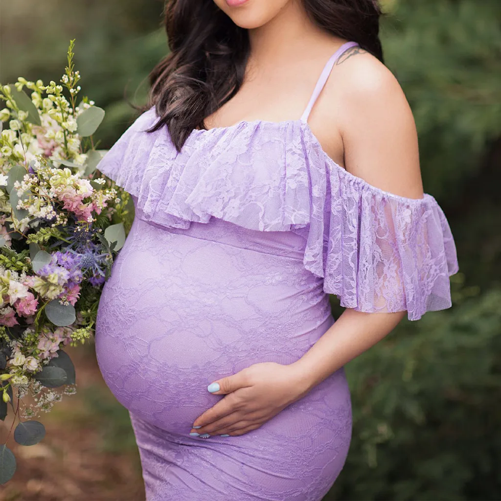 Women Pregnants Sexy Photography Props Short Sleeve Maternity Solid Lace Dress Pregnancy Flattering Dresses Mama Clothing 15 | Мать и